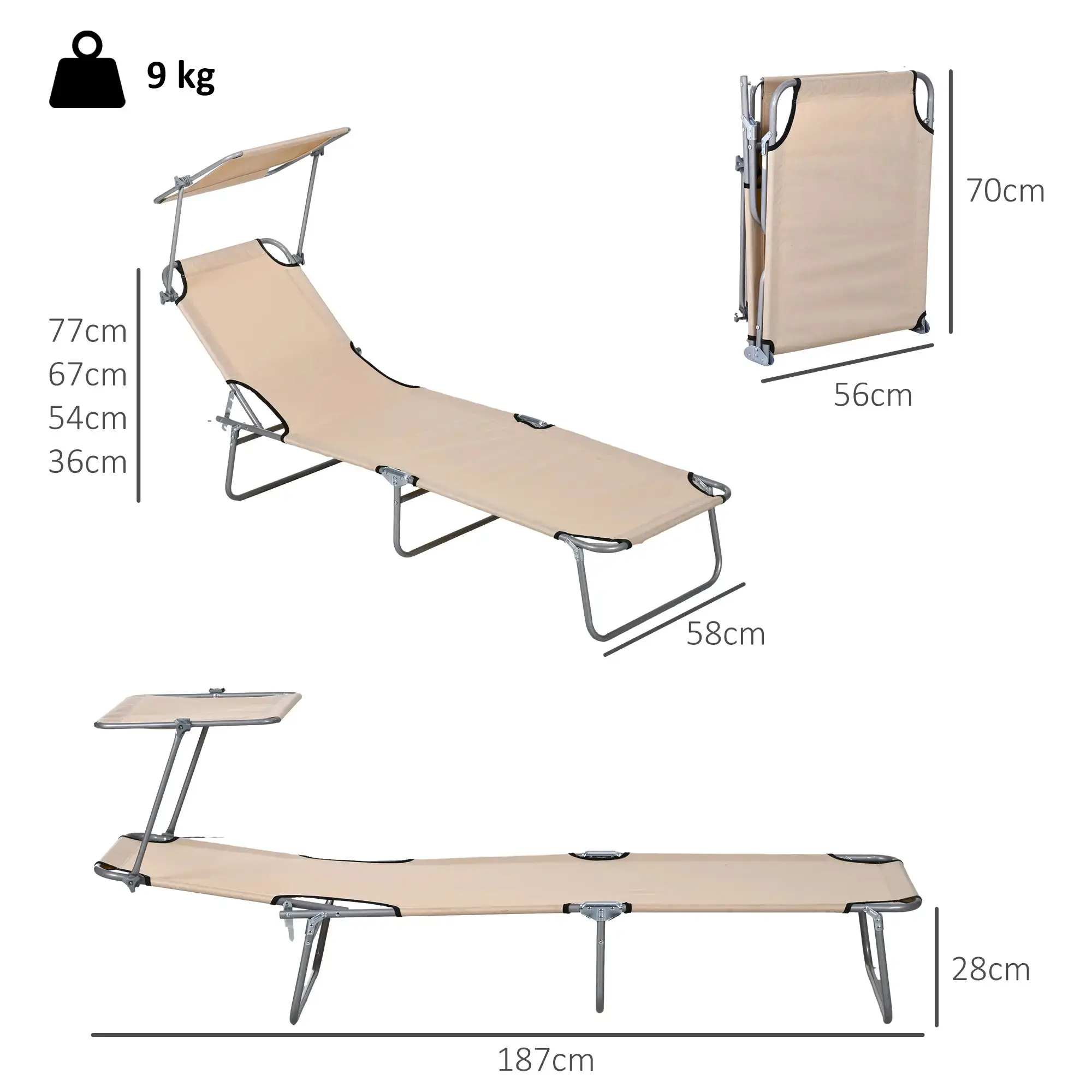 Комплект шезлонгов Outsunny 84B-001V01BN (Beige) - 4