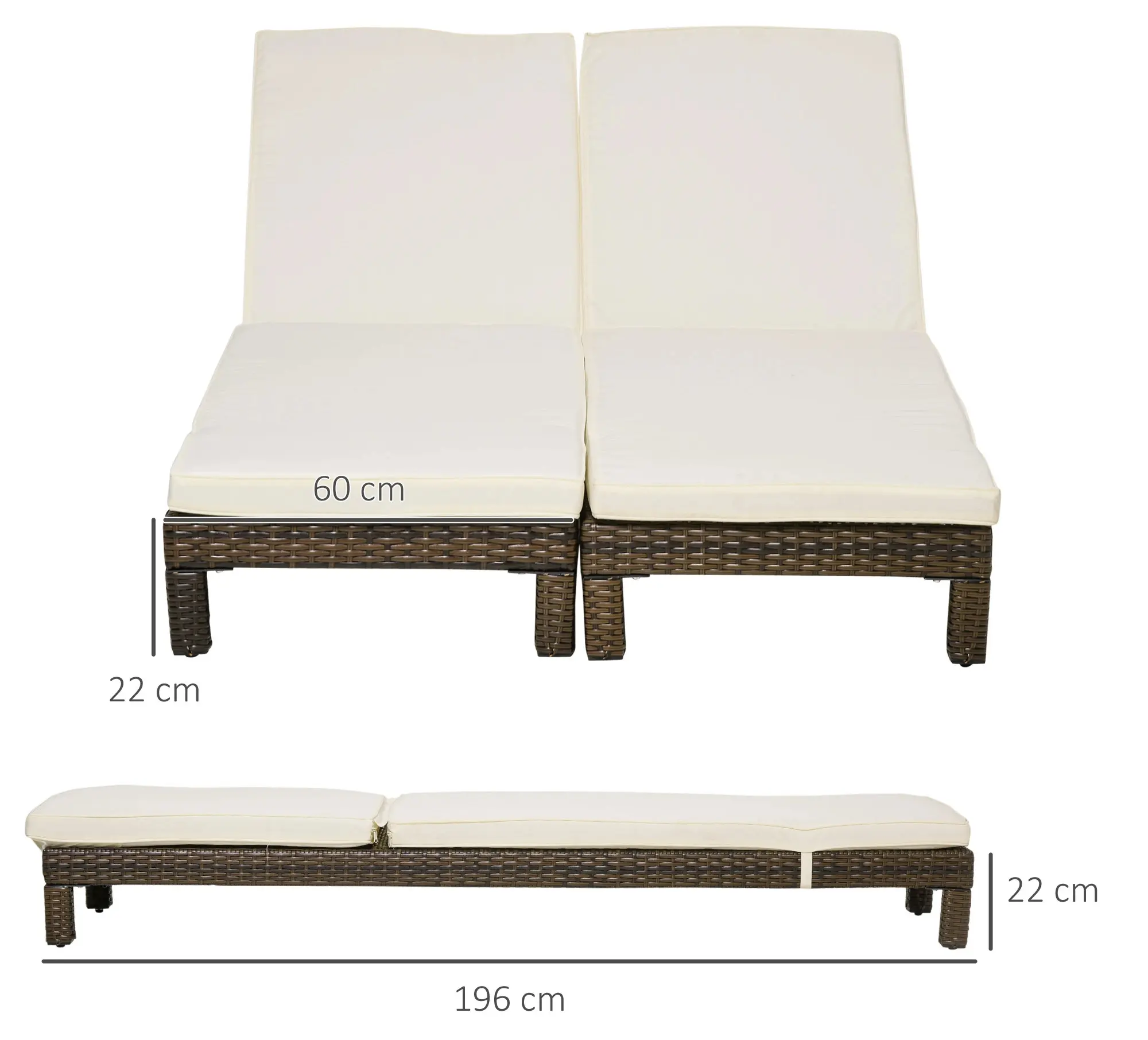 Комплект шезлонгов Outsunny 862-019V00BN (Brown/Cream White) - 4