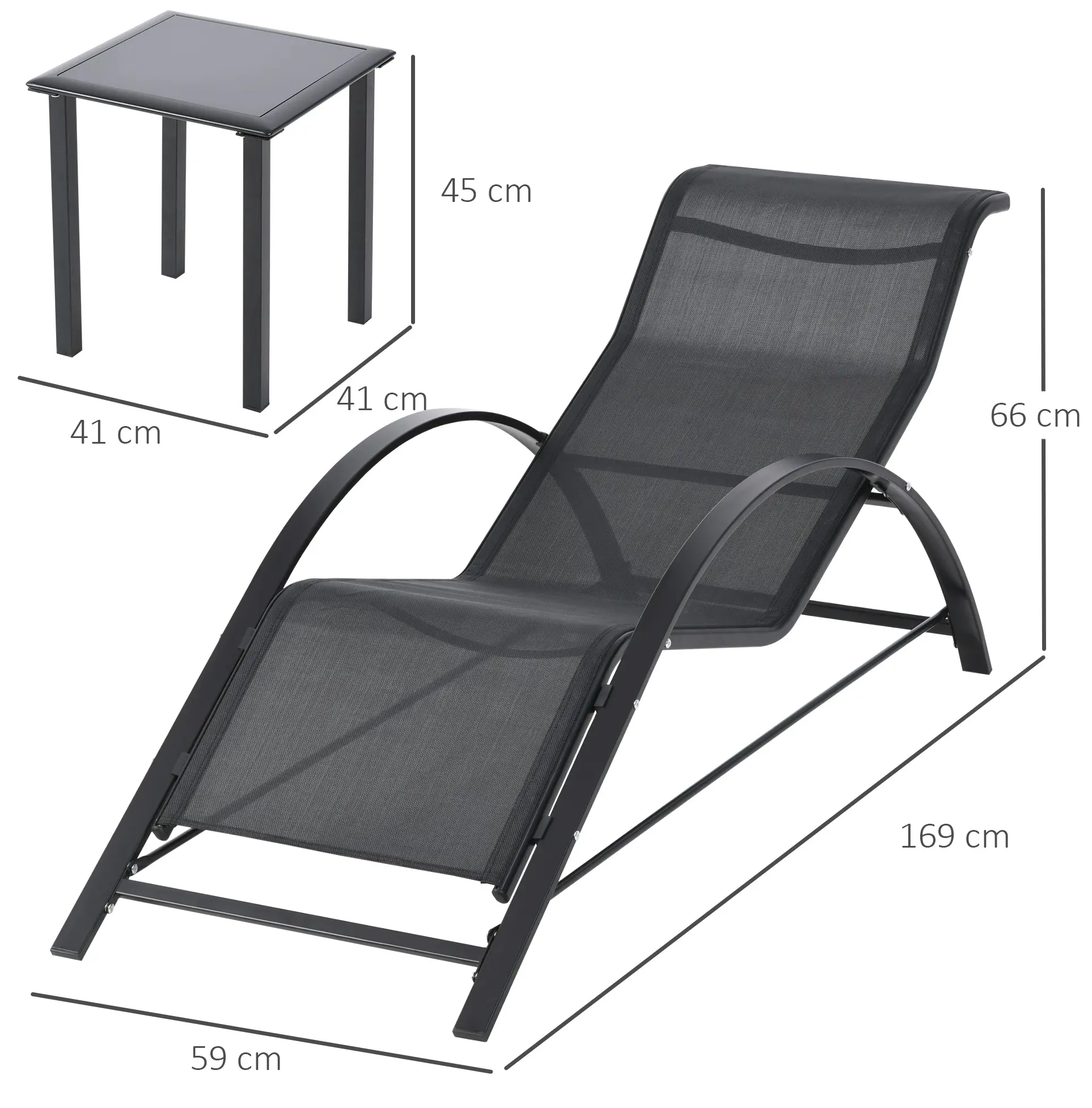 Набор шезлонгов со столиком Outsunny 84B-570BK (Grey/Black) - 6