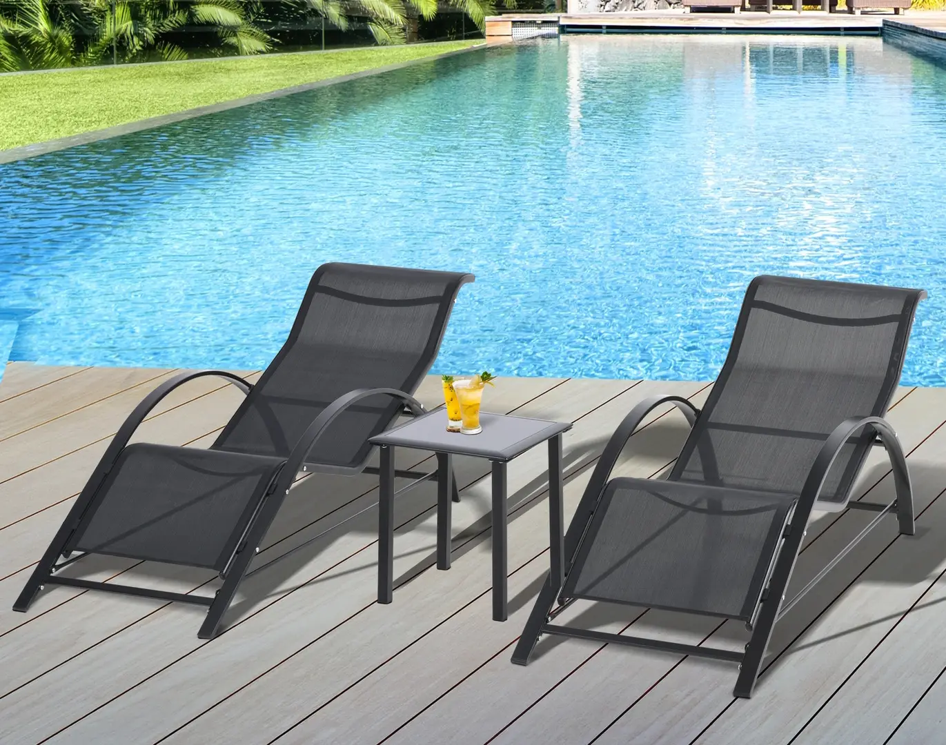 Набор шезлонгов со столиком Outsunny 84B-570BK (Grey/Black)