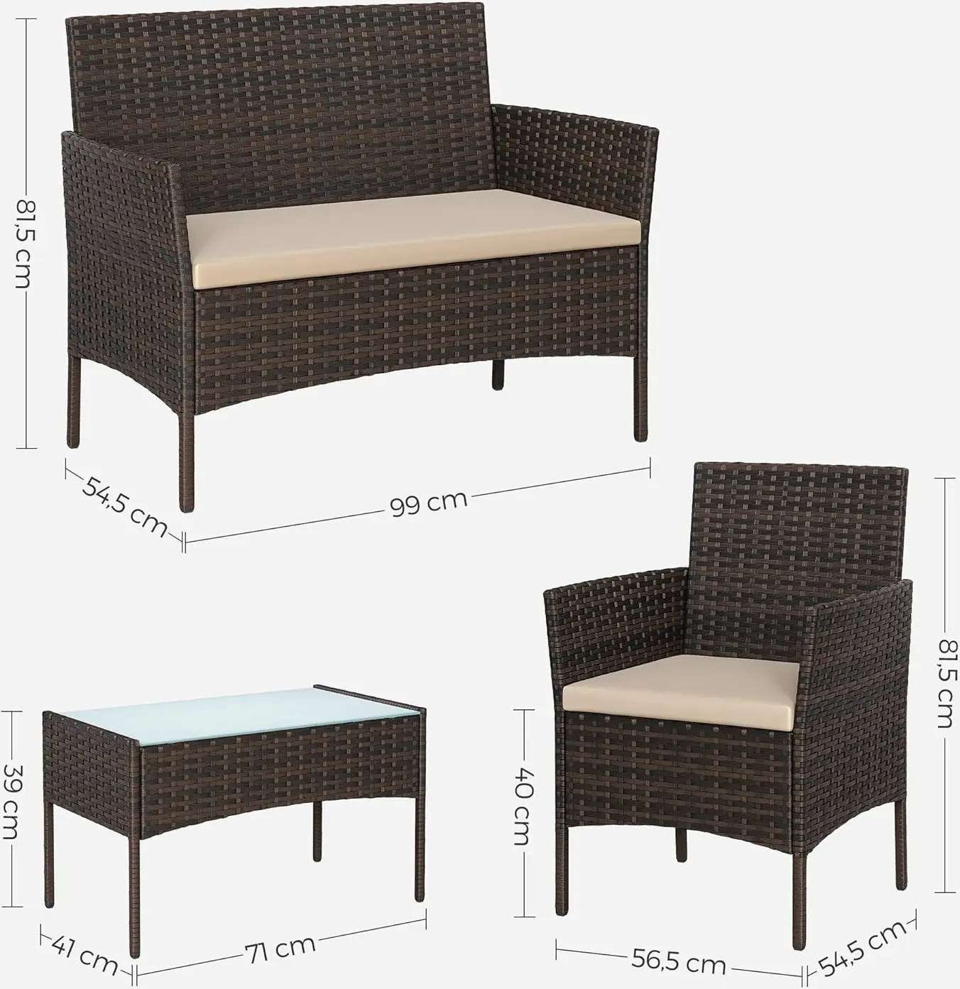 Set mobilier de gradina Songmics GGF004K05 (Brown/Taupe) - 6