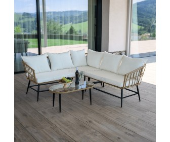 Set mobilier de gradina Tempo Kondela Araly (Natural/Beige/Black)