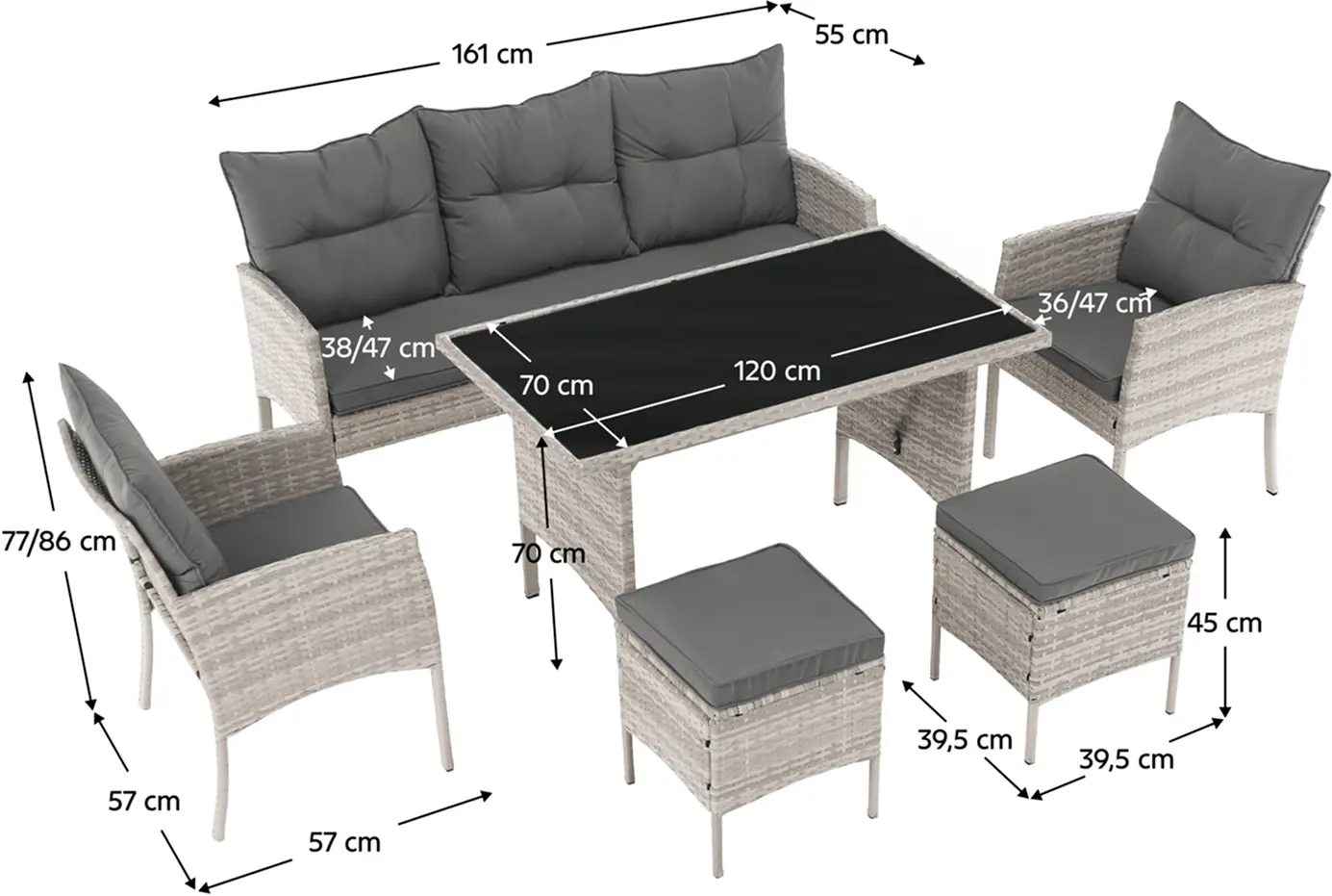 Комплект садовой мебели Tempo Kondela Lalen TK-0000371811 (Light Gray/Gray) - 14