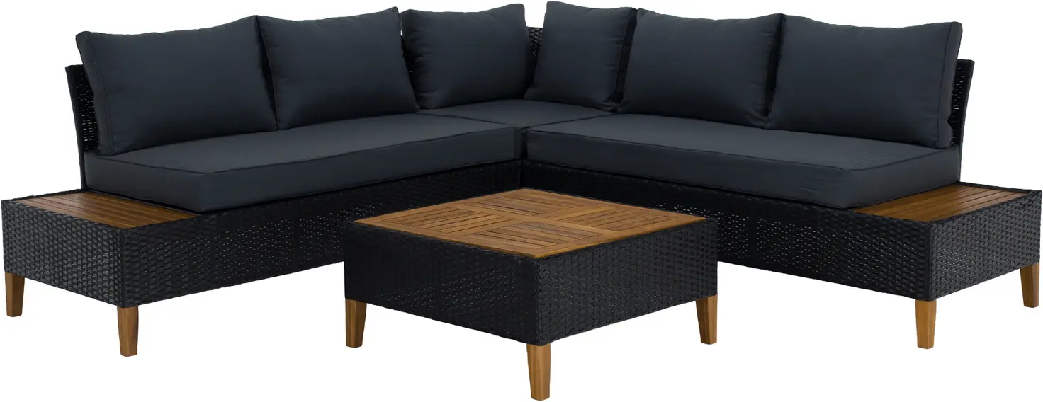 Set mobilier de gradina Tempo Kondela Malkom (Black/Gray/Natural) - 2