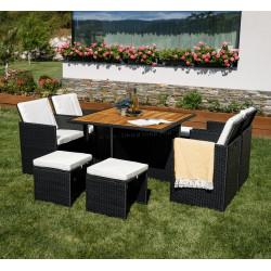 Set mobilier de gradina Tempo Kondela Melford (Black/Natural/Cream)