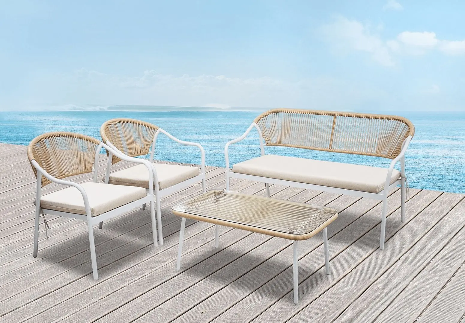 Set mobilier de gradina Tempo Kondela Palny (White/Beige)