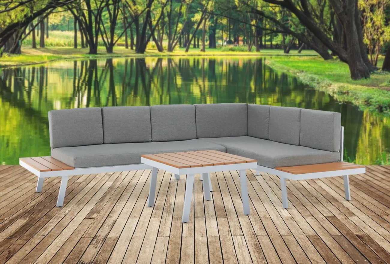 Set mobilier de gradina Tempo Kondela Pelor (White/Oak/Light Grey)