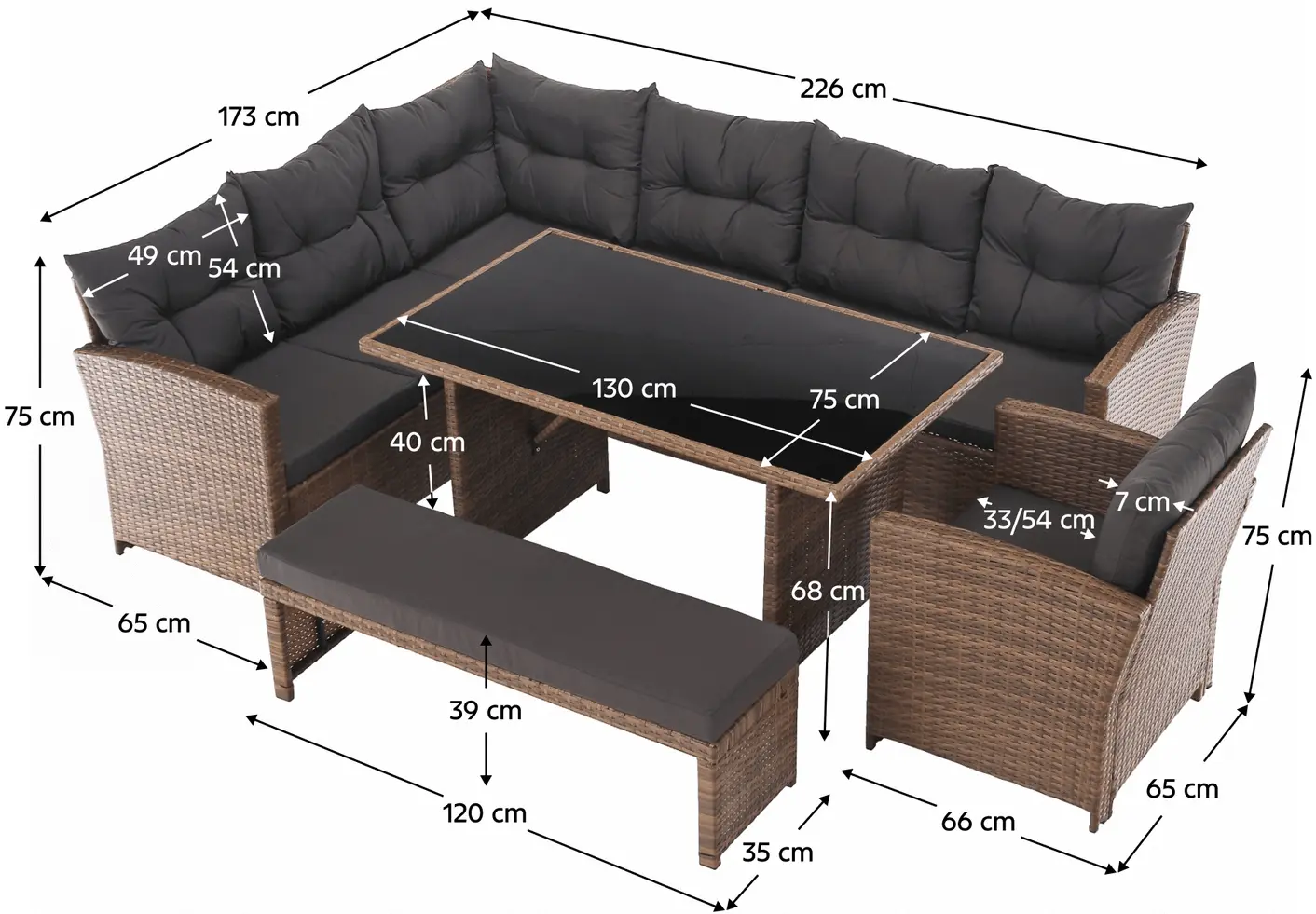 Комплект садовой мебели Tempo Kondela Sagir (Grey Brown/Light Brown) - 17