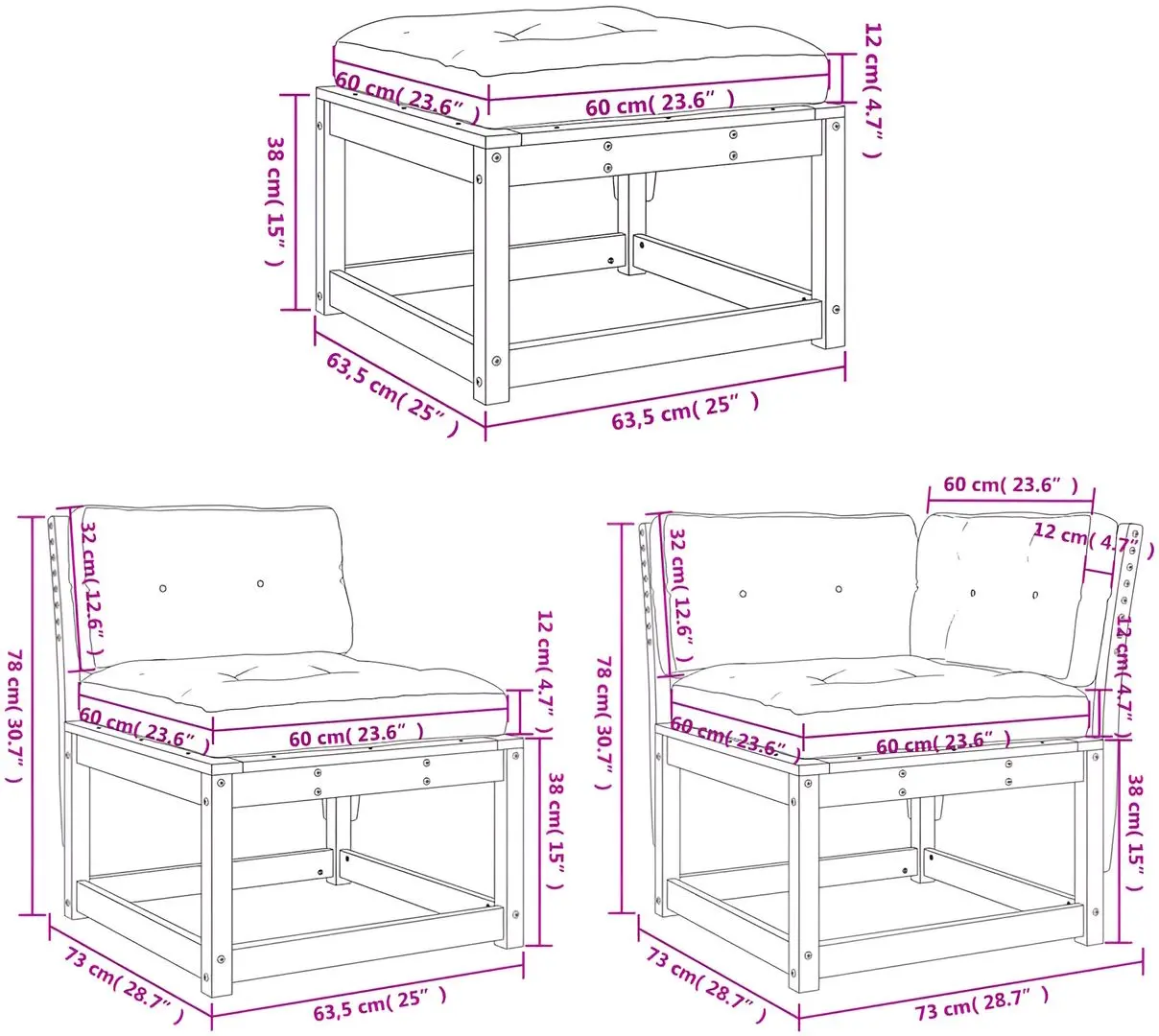Set mobilier de grădină VidaXL 3217041 (White/Dark Grey)