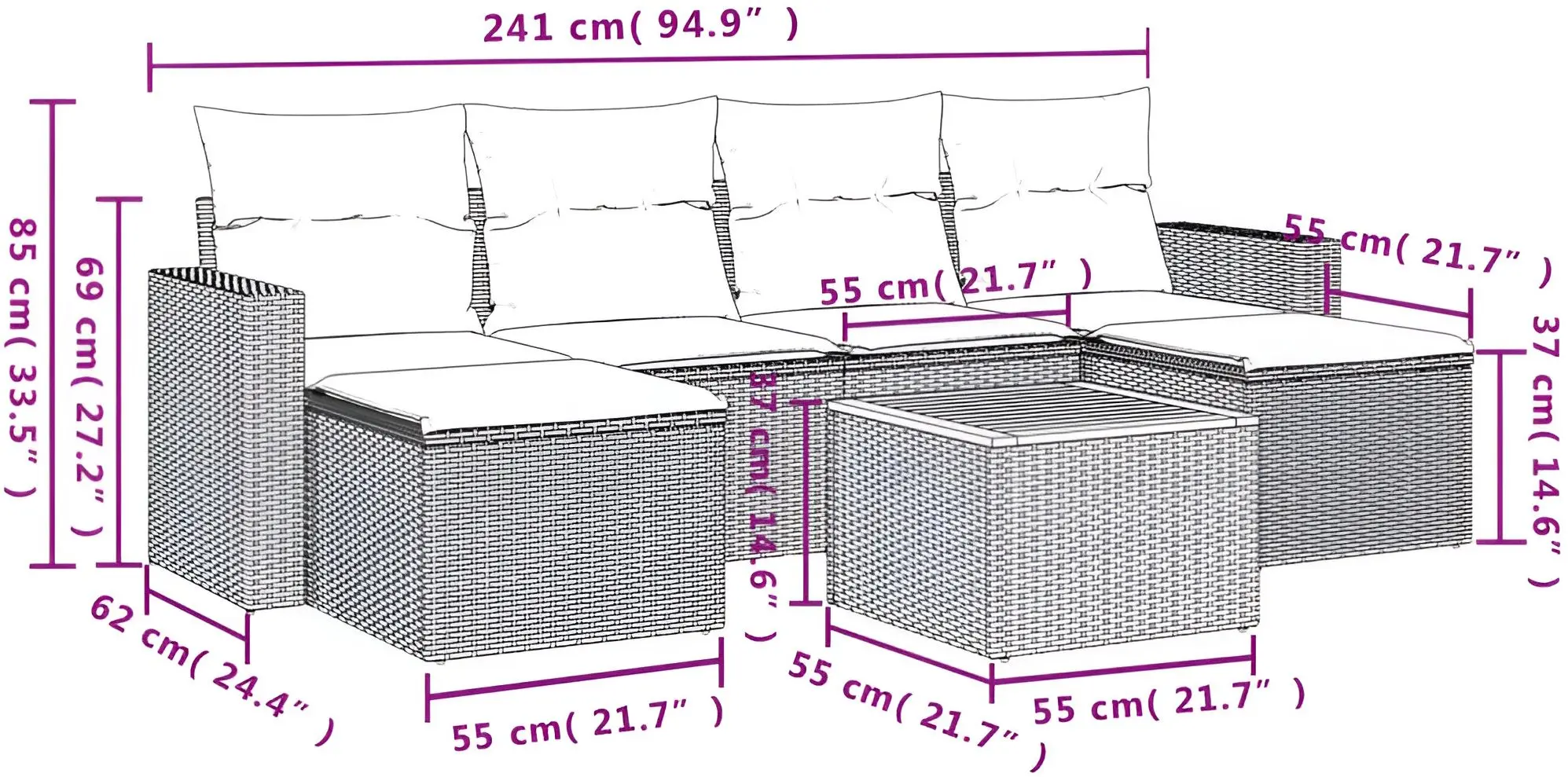 Set mobilier de grădină VidaXL 3224246 (Beige/Grey)