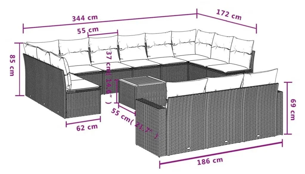 Set mobilier de gradina VidaXL 3224366 (Grey/Dark Grey)