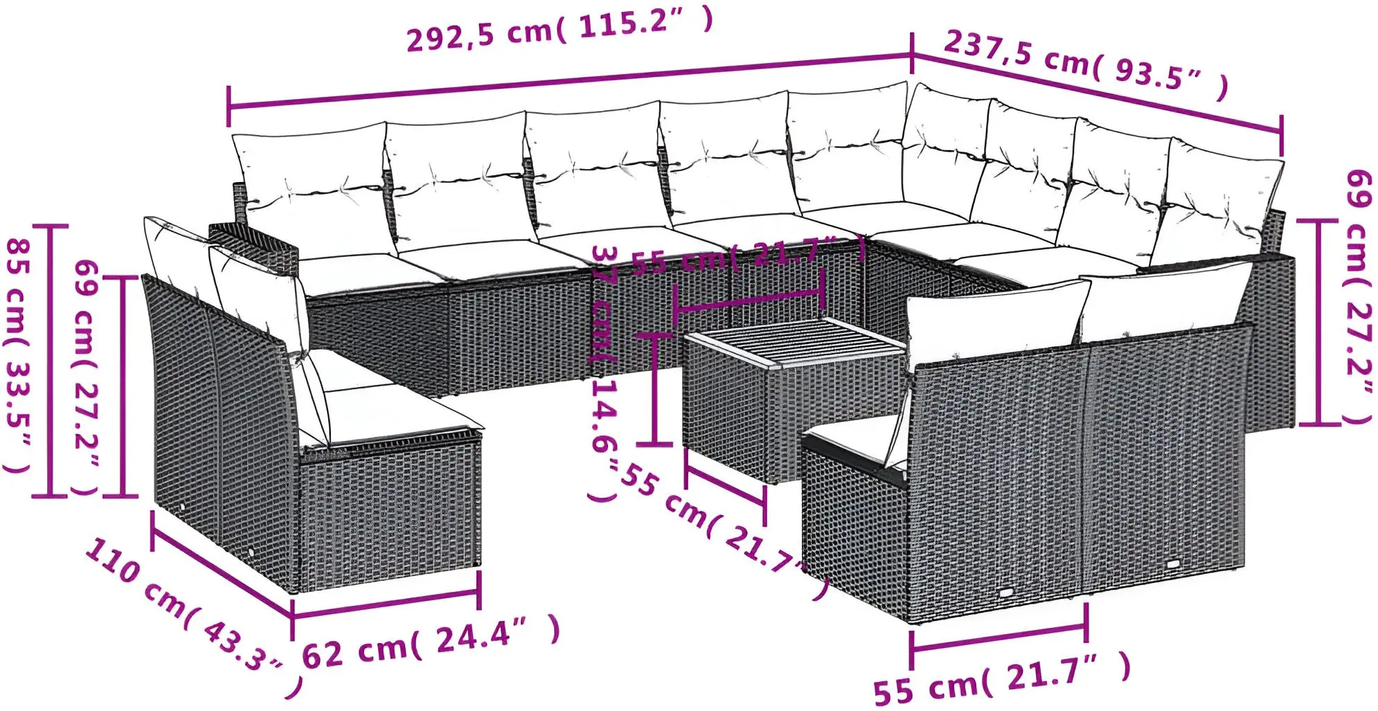 Set mobilier de grădină VidaXL 3224372 (Beige/Grey)