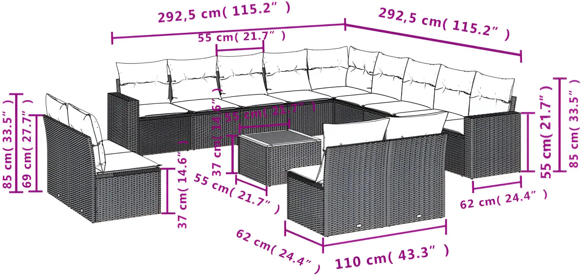 Set mobilier de grădină vidaXL 3224379 (Beige/Grey)