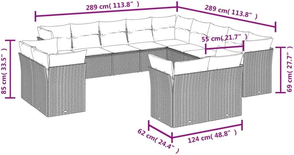Set mobilier de gradina VidaXL 3250389 (Grey/Dark Grey)