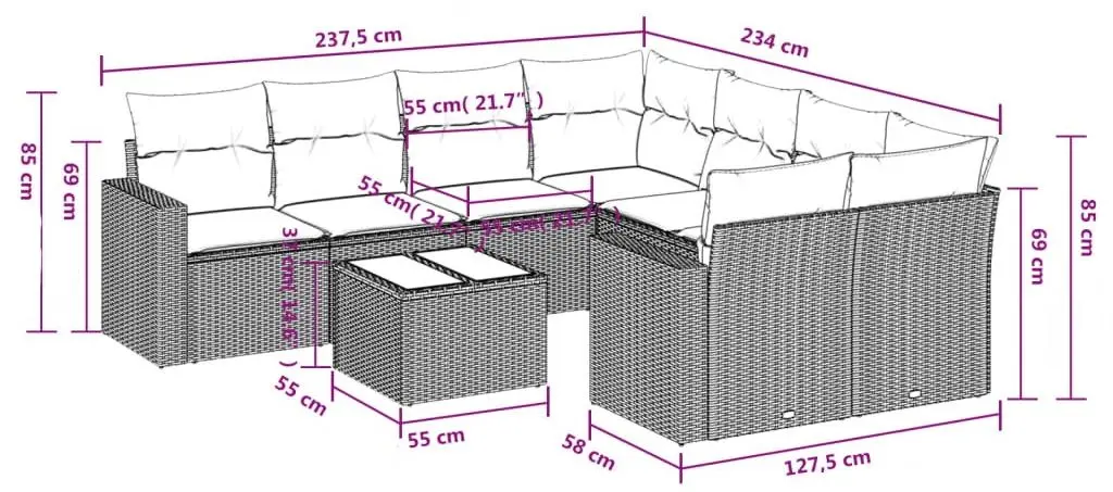 Set mobilier de gradina VidaXL 3251093 (Black/Cream)