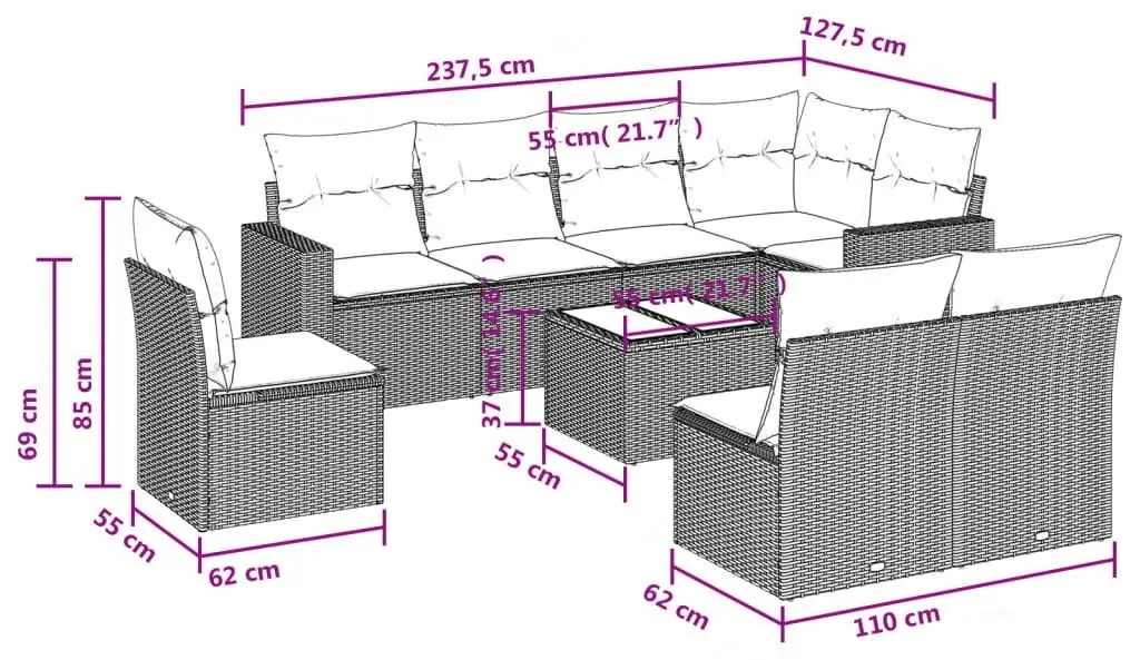 Set mobilier de gradina VidaXL 3251413 (Black/Cream)