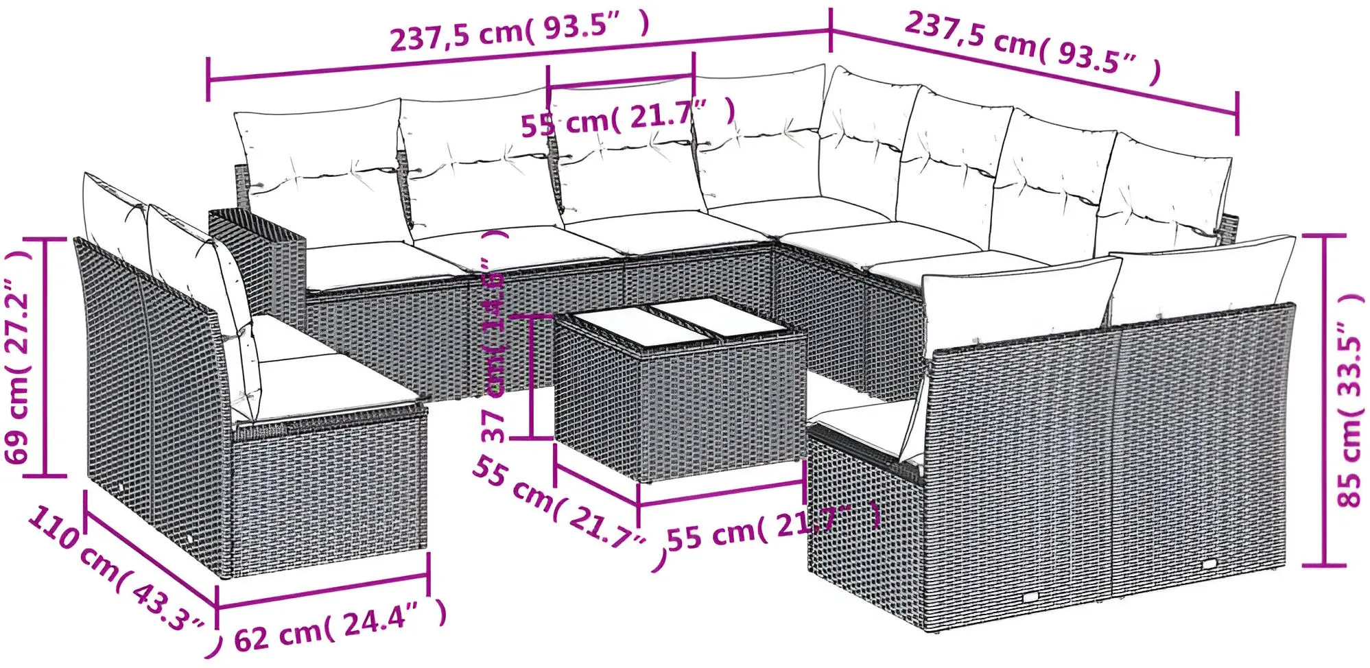Set mobilier de grădină vidaXL 3251477 (Grey)