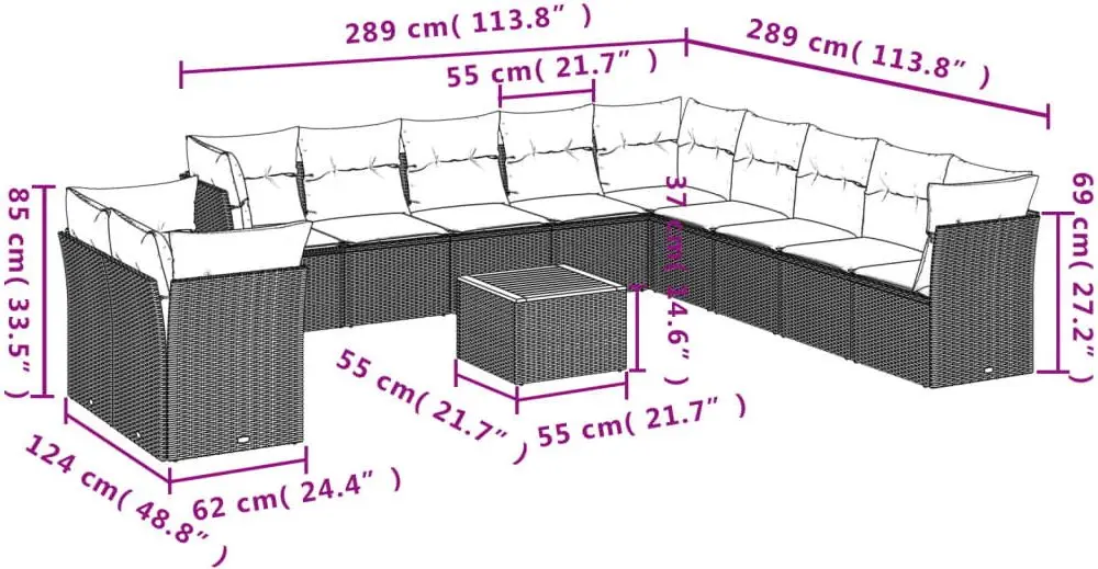 Set mobilier de gradina VidaXL 3256056 (Black/Cream/Acacia)