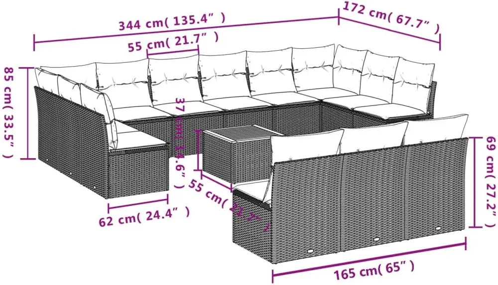 Set mobilier de gradina VidaXL 3256230 (Black/Acacia)