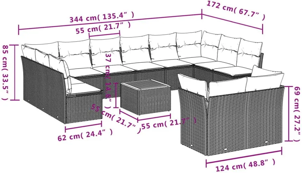 Set mobilier de gradina VidaXL 3256245 (Black/Cream/Acacia)