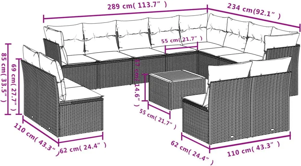 Set mobilier de gradina VidaXL 3256259 (Black/Cream/Acacia)