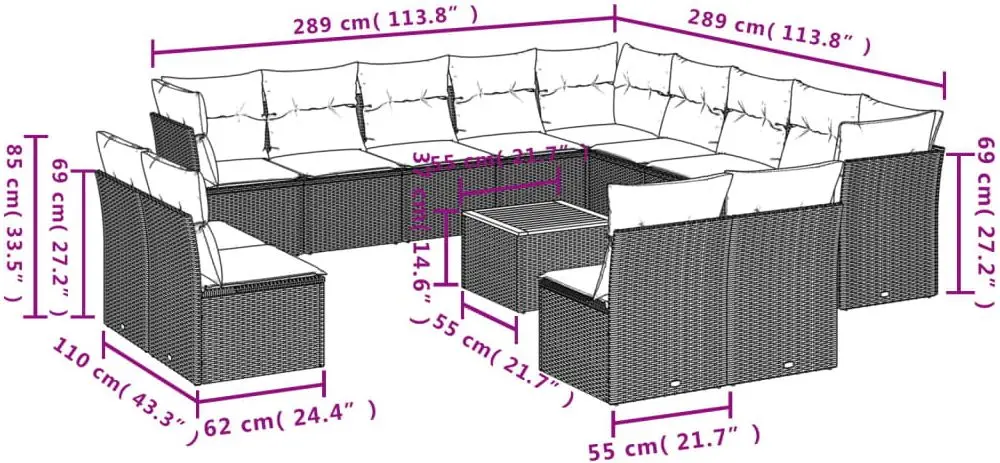 Set mobilier de gradina VidaXL 3256265 (Black/Acacia)
