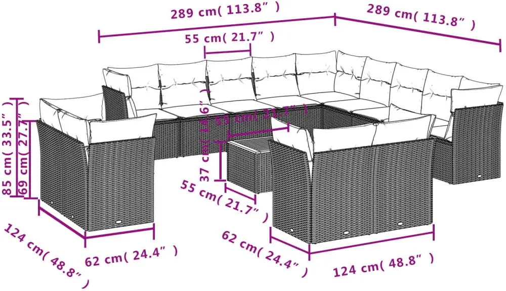 Комплект садовой мебели VidaXL 3256287 (Black/Cream/Acacia)