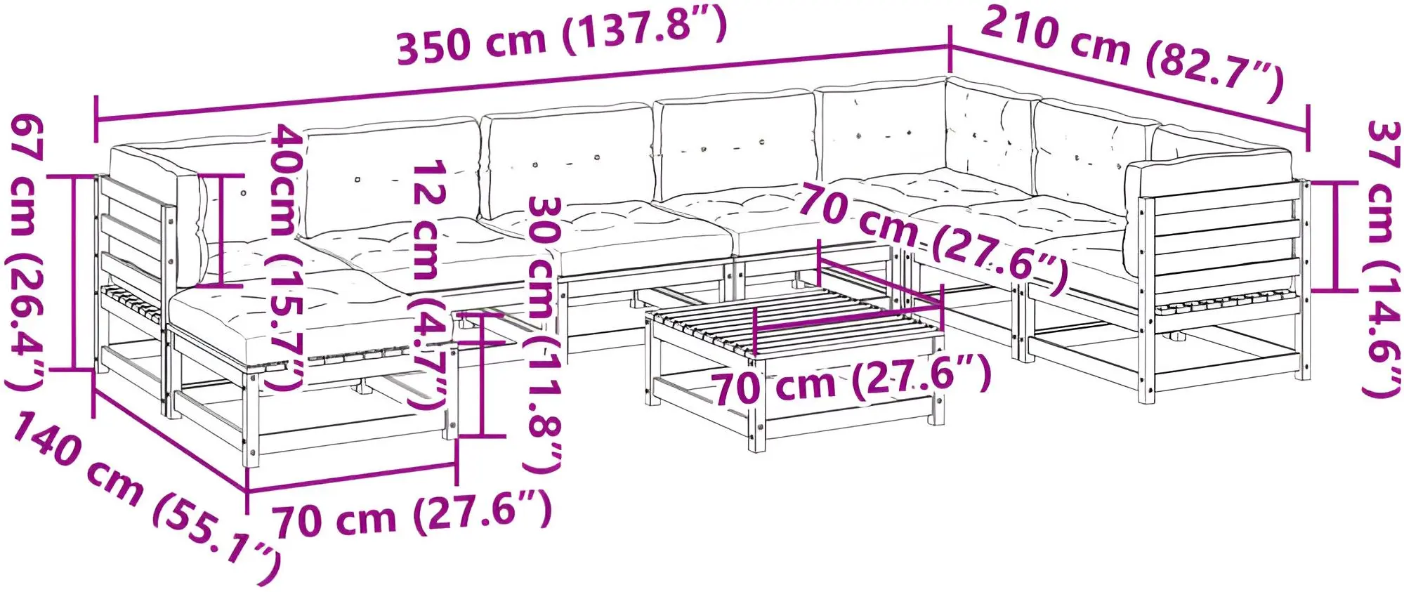 Set mobilier de grădină VidaXL 3299585 (Natural/Anthracite)