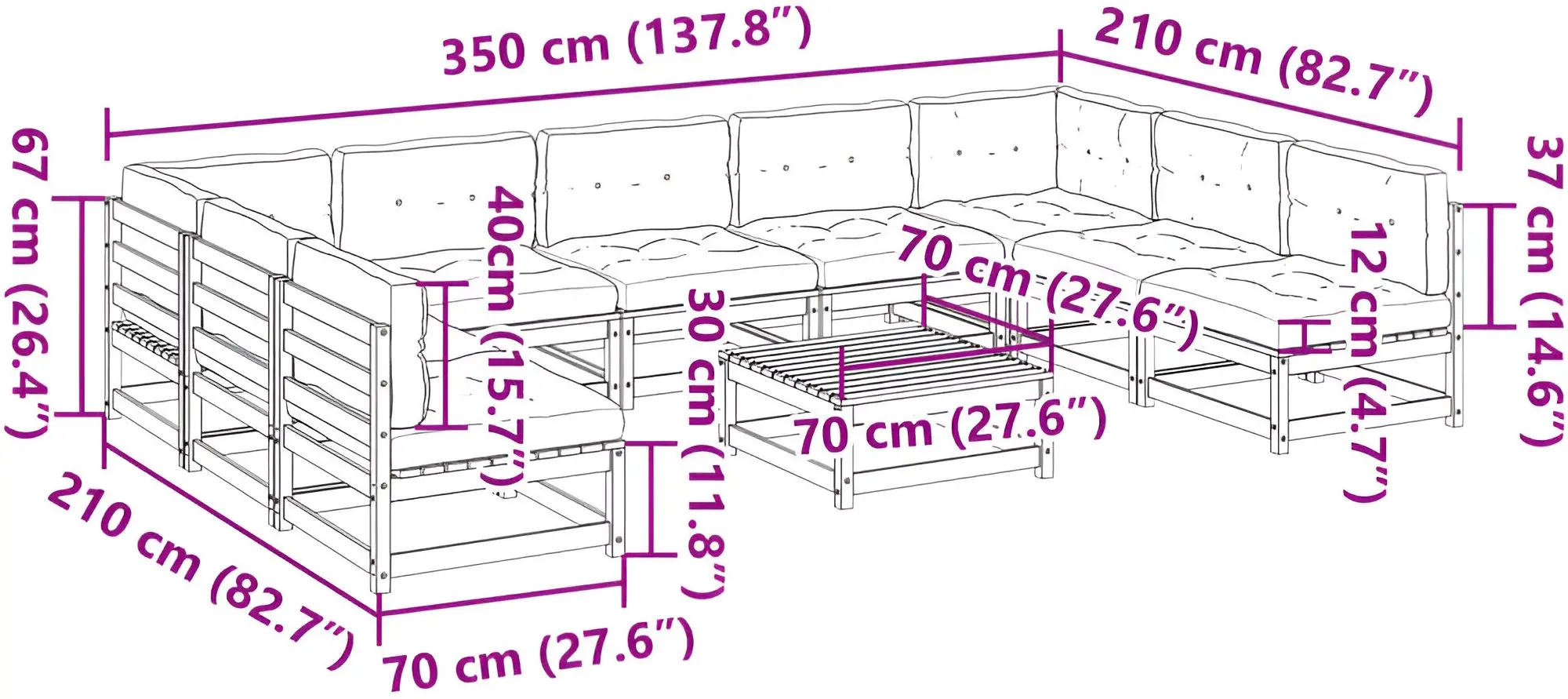 Set mobilier de grădină VidaXL 3299596 (Natural/Anthracite)