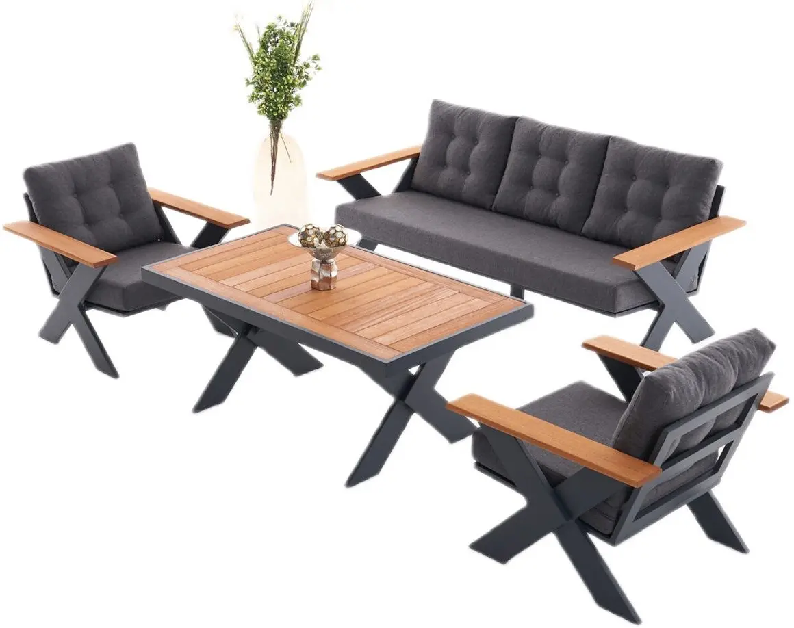 Set mobilier de gradina Waltz Terrace F3312 (Black/Natural) - 6