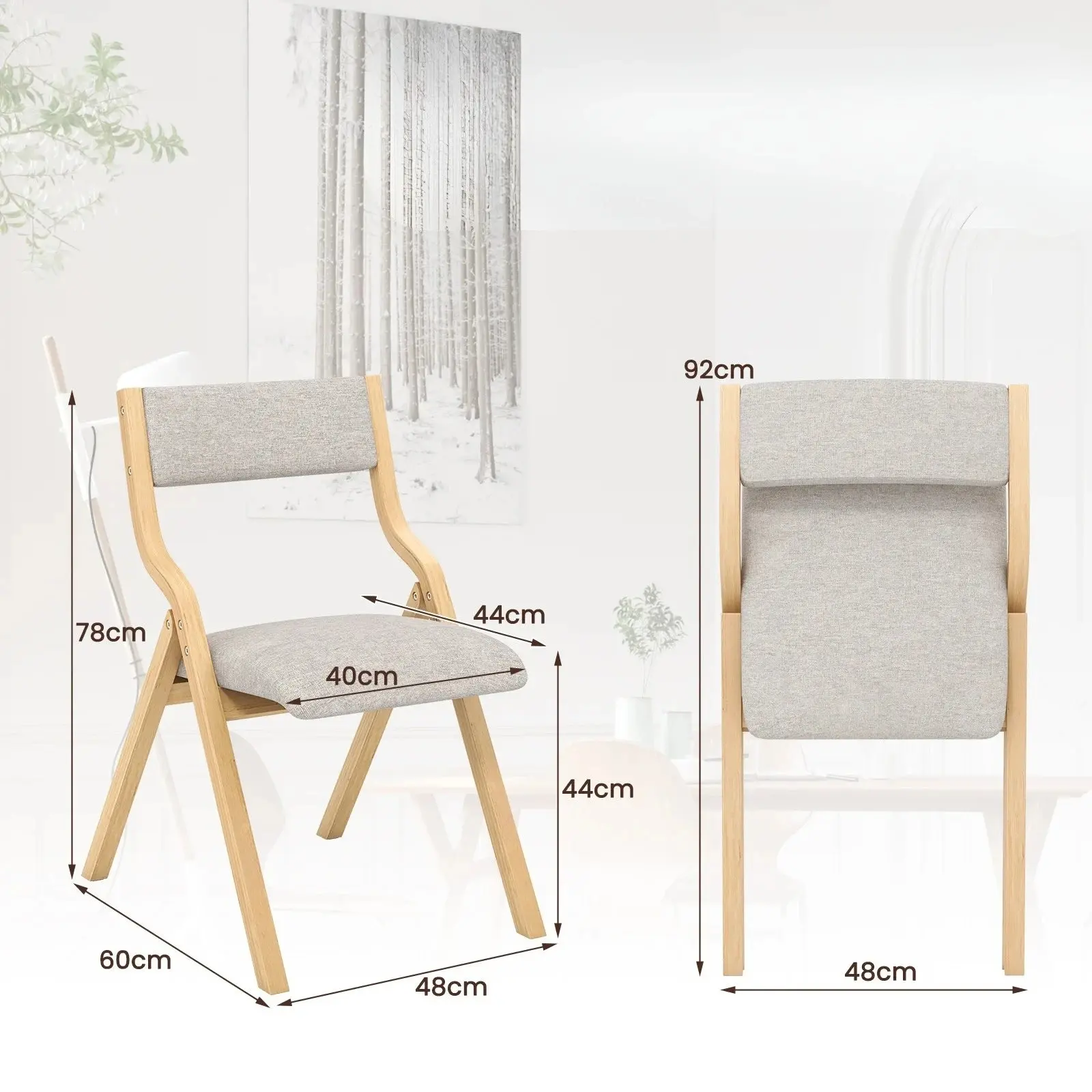 Комплект складных стульев Costway JV12870NA-2 (Natural/Grey) - 3