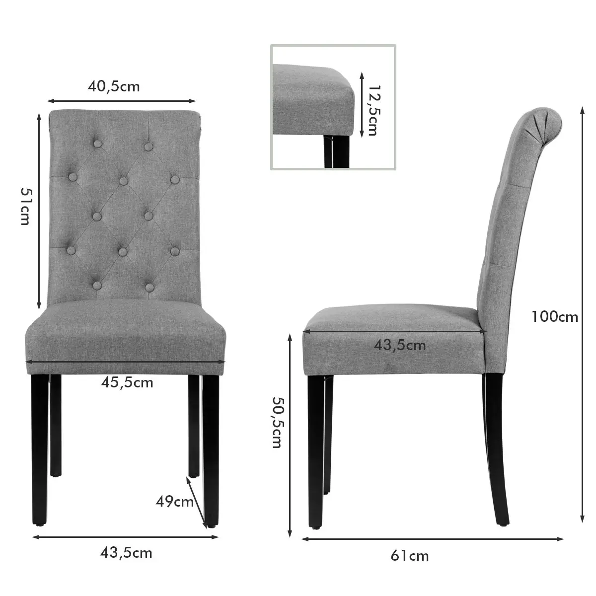 Комплект стульев Costway HW64221GR (Grey) - 2