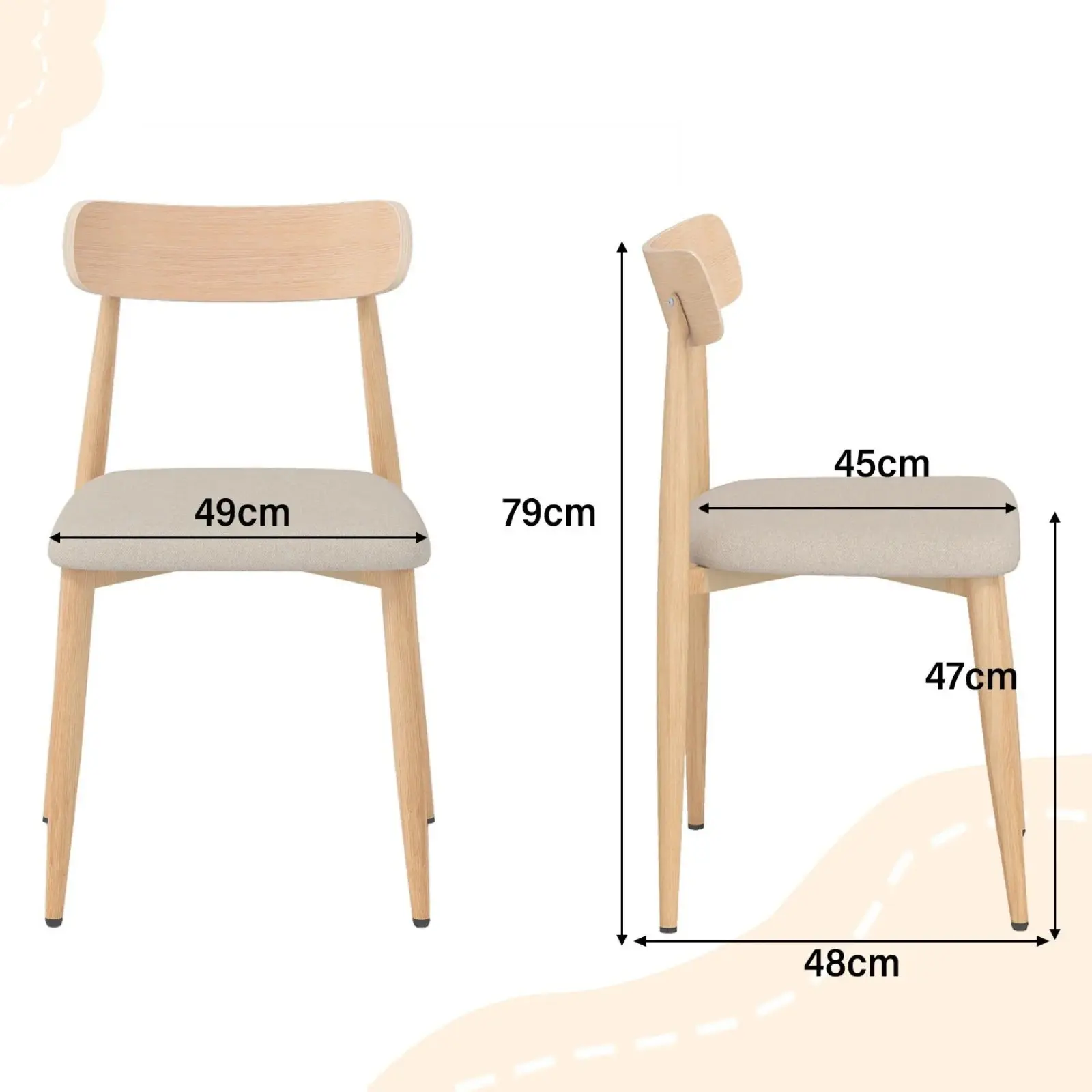 Set scaune Costway JV12940OA-2 (Oak/Beige) - 3
