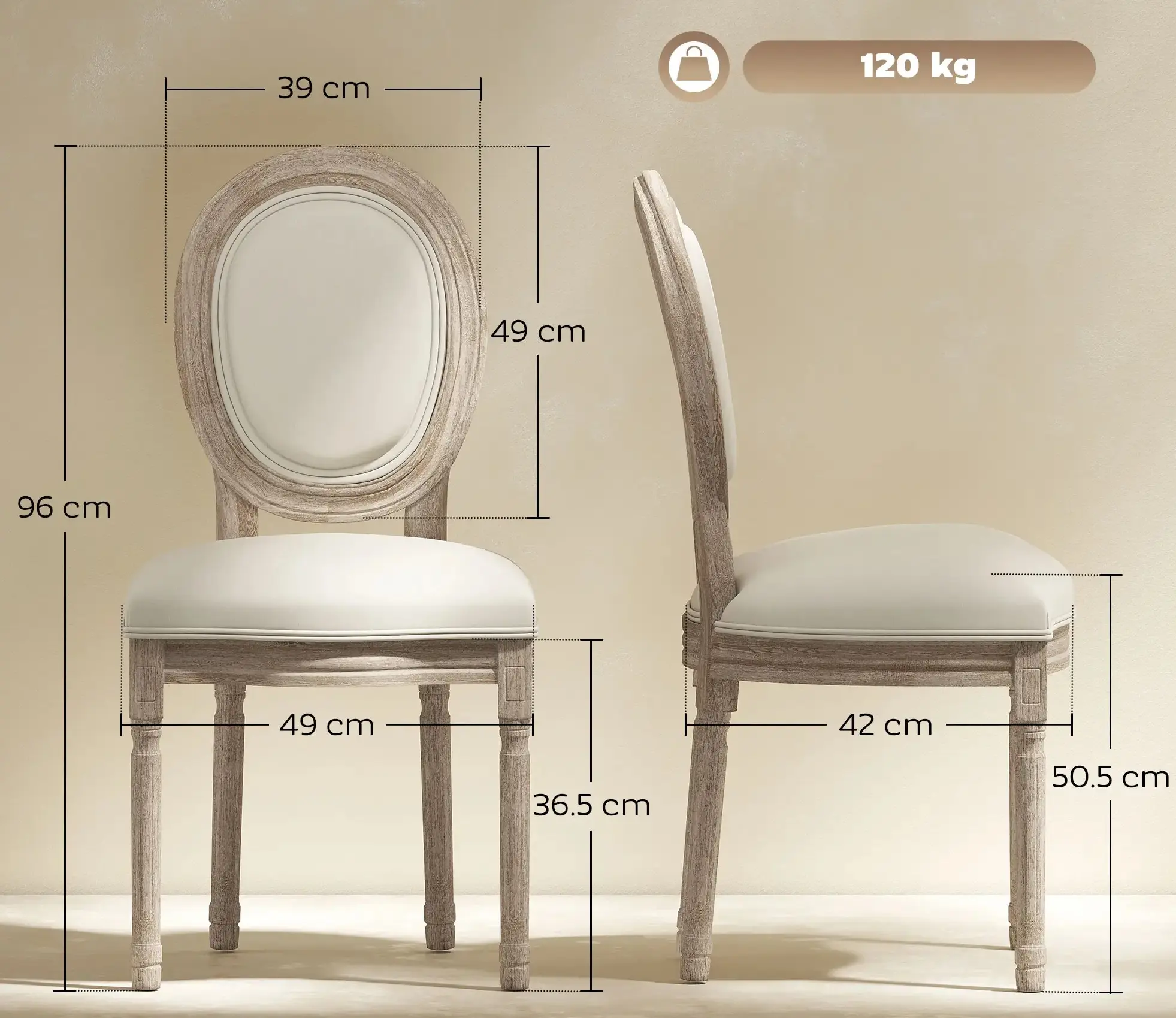 Набор стульев Homcom 835-524CW (Cream/Wood) - 3