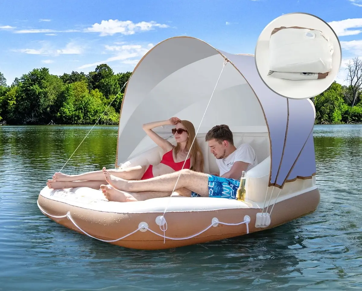 Pat gonflabil cu copertina Costway NP10725 (White/Brown) - 3