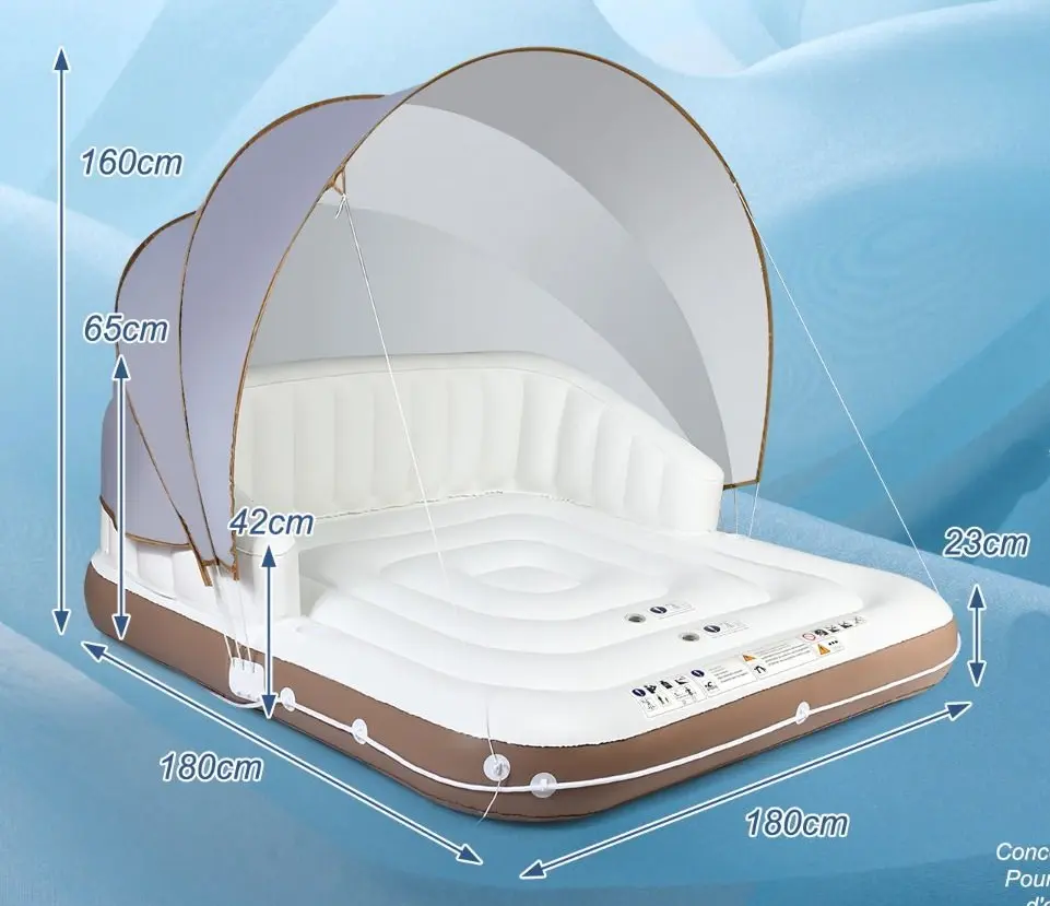Pat gonflabil cu copertina Costway NP10725 (White/Brown) - 4