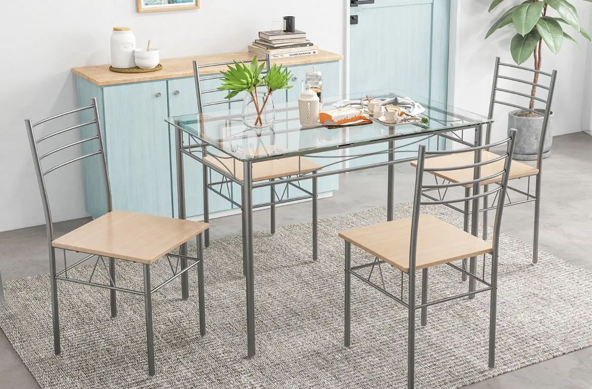 Set masa scaune Costway HW66274 1+4 (Natural/Silver)