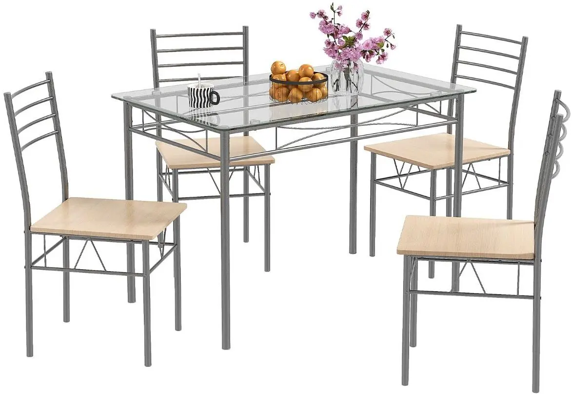 Set masa scaune Costway HW66274 1+4 (Natural/Silver)