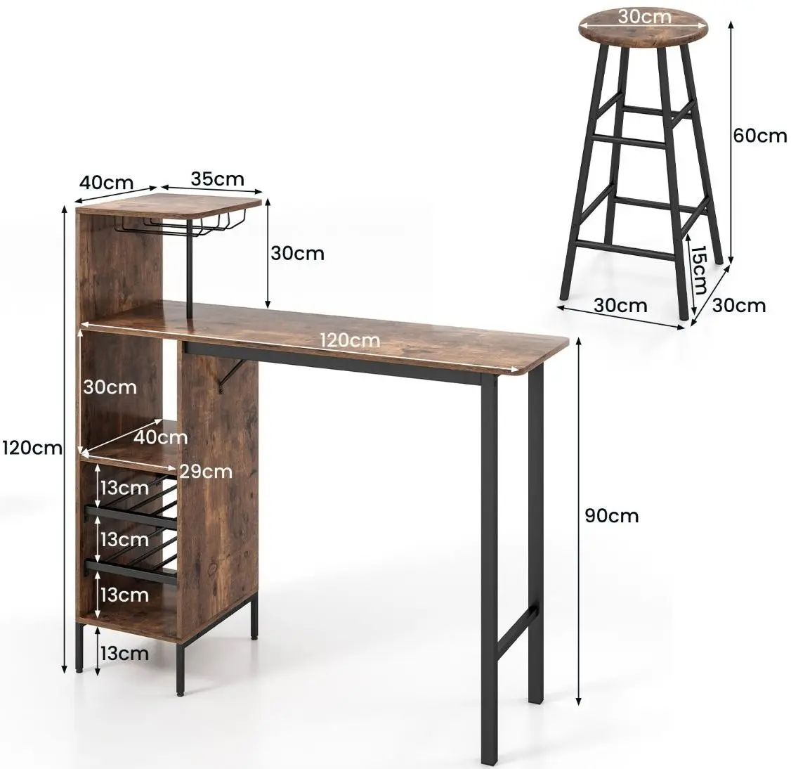 Set masa scaune Costway JV10669BN 1+3 (Brown)