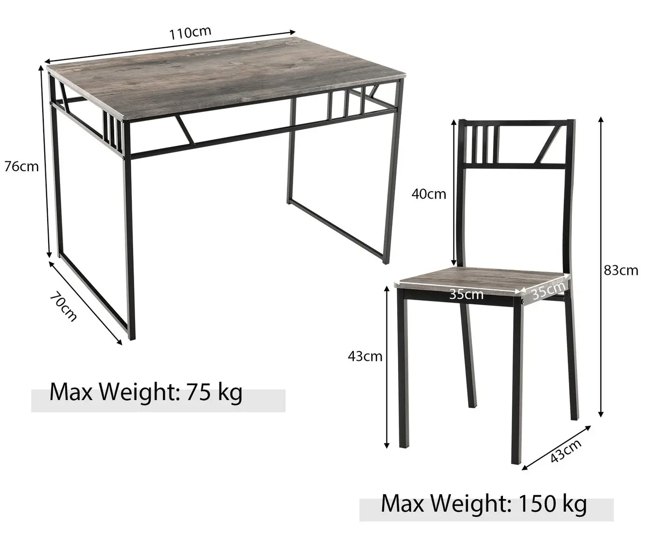Обеденный набор Costway JV11082GR 1+4 (Grey/Black)
