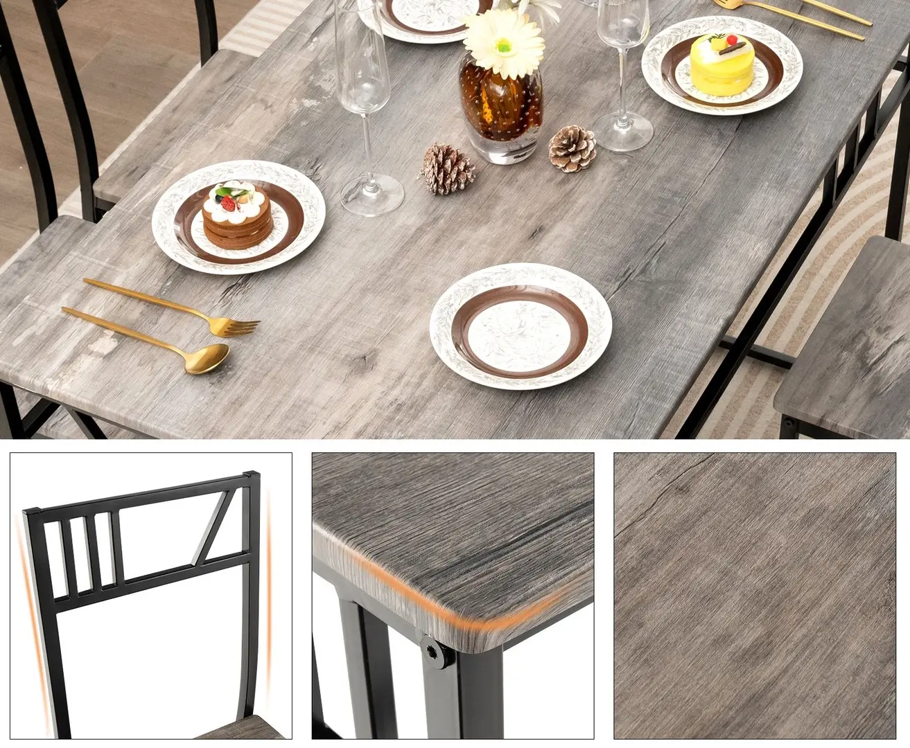 Обеденный набор Costway JV11082GR 1+4 (Grey/Black)