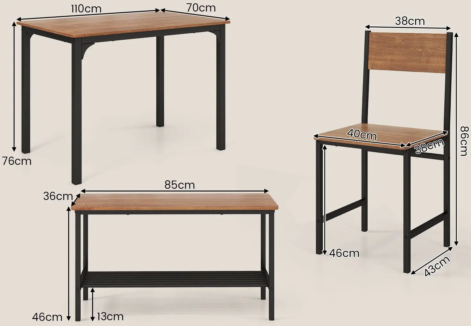 Обеденный набор Costway KC55737BN 1+3 (Brown)