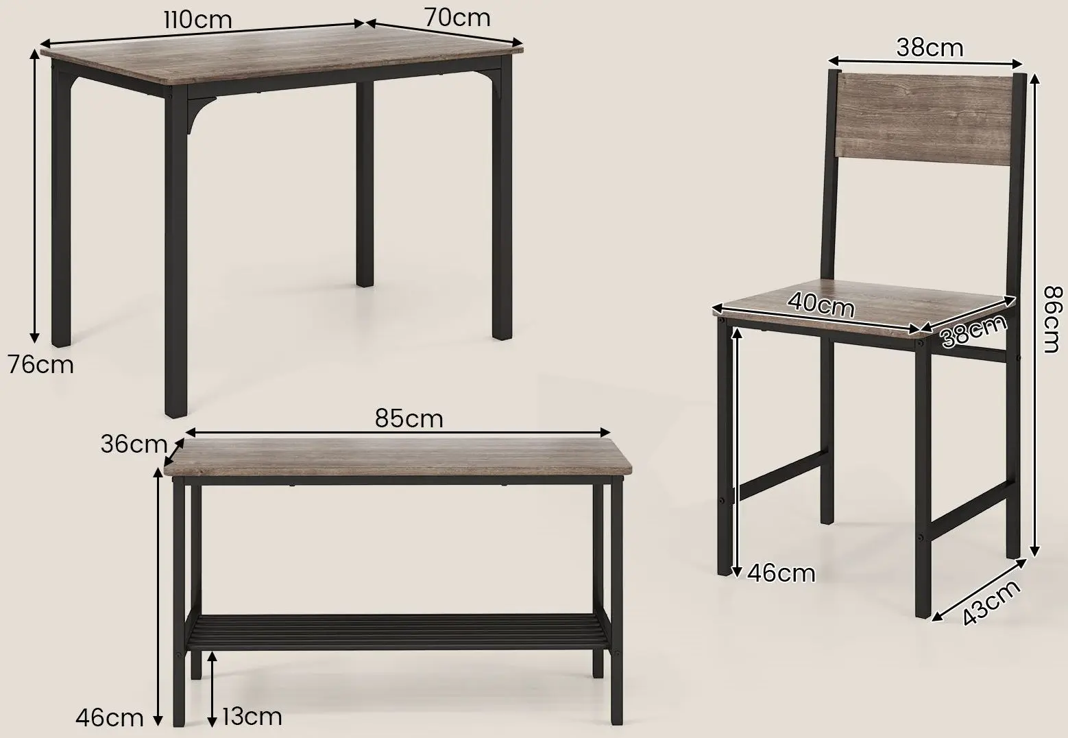 Обеденный набор Costway KC55737GR 1+3 (Grey)