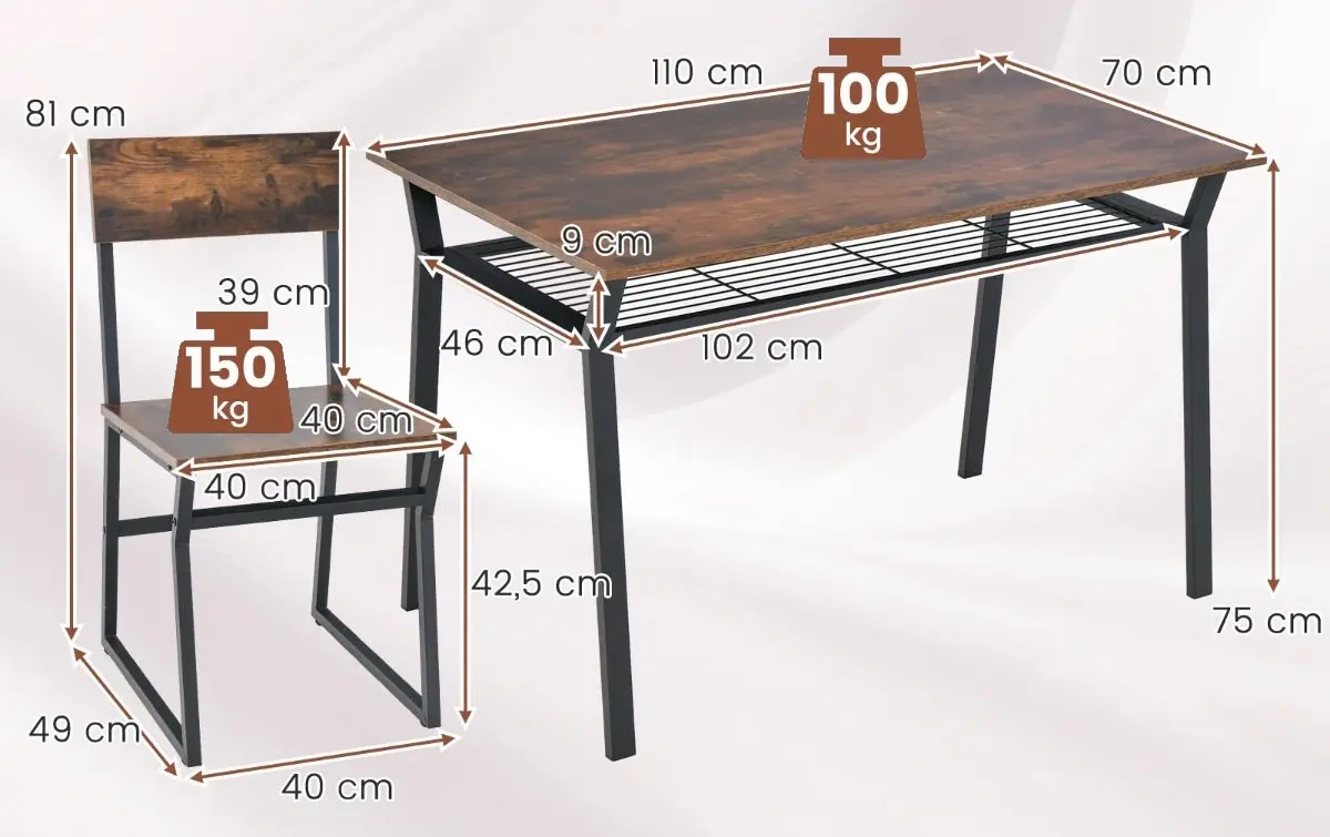 Обеденный набор Costway KC56612CF 1+4 (Rustic Brown)