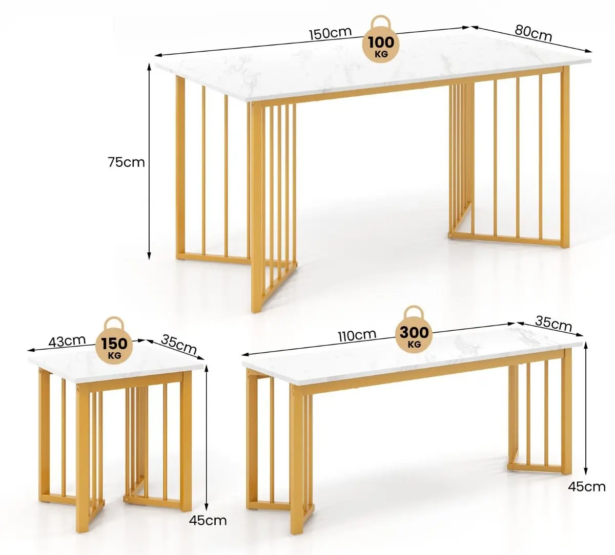 Set de sufragerie Costway KC56960WH 1+1+2 (White/Gold)