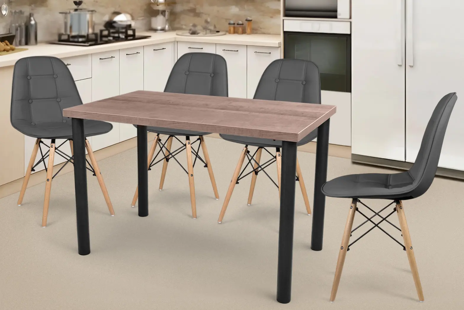 Обеденный набор DP Agata 115x68cm Brown/Black + Sunrise C-24 PU Gray/Beech (1+4)