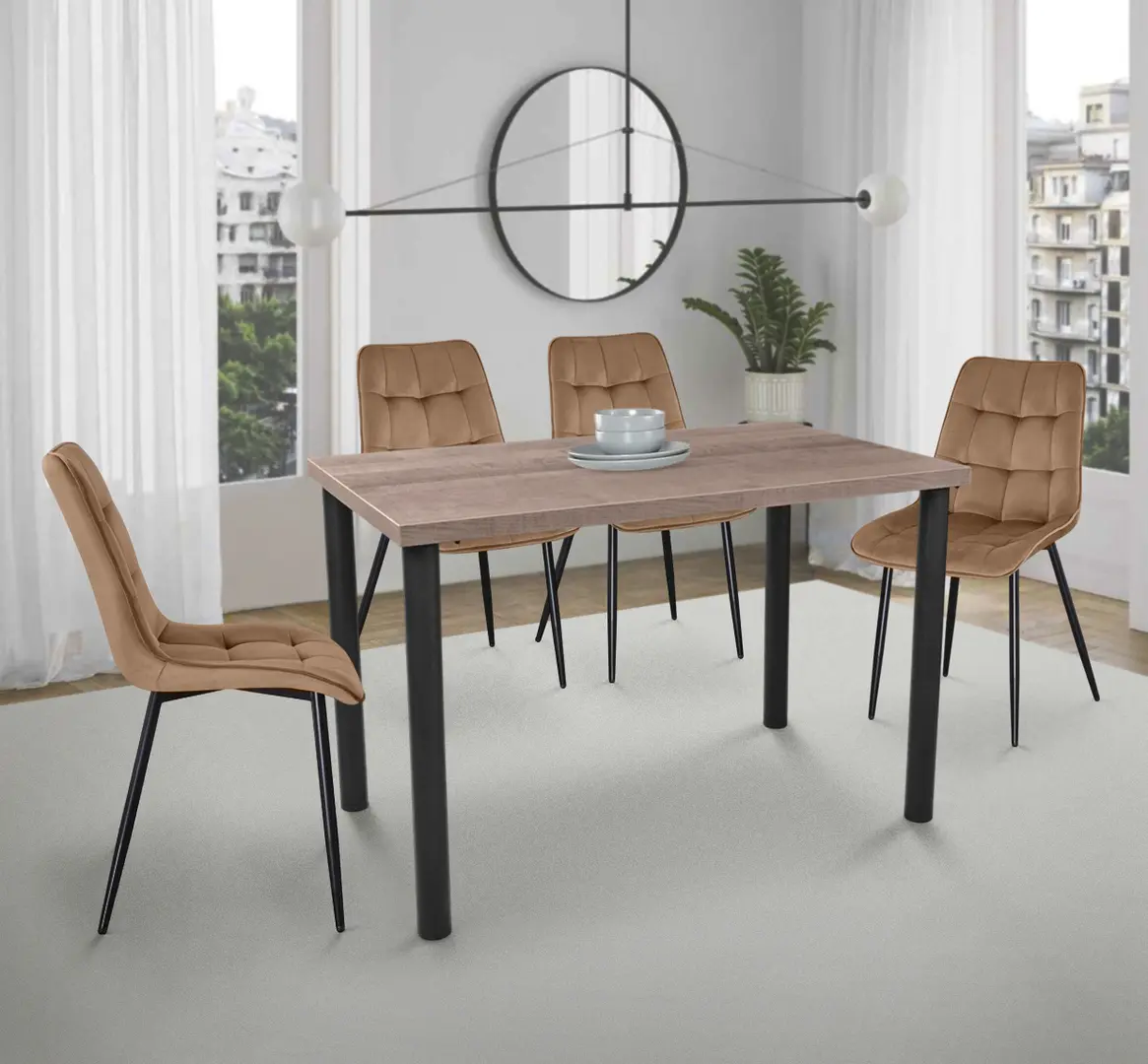 Обеденный набор DP Agata 115x68cm Brown/Black + Yasen DC 6005 Golden Brown/Black (1+4)