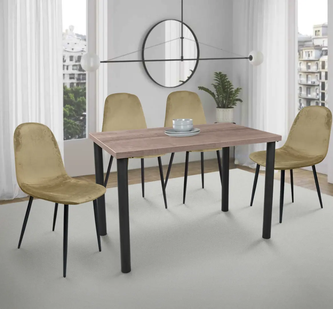 Set de sufragerie DP Agata 115x68cm Brown/Black + Yasen С1703 HLR-12 Mustard/Black (1+4)