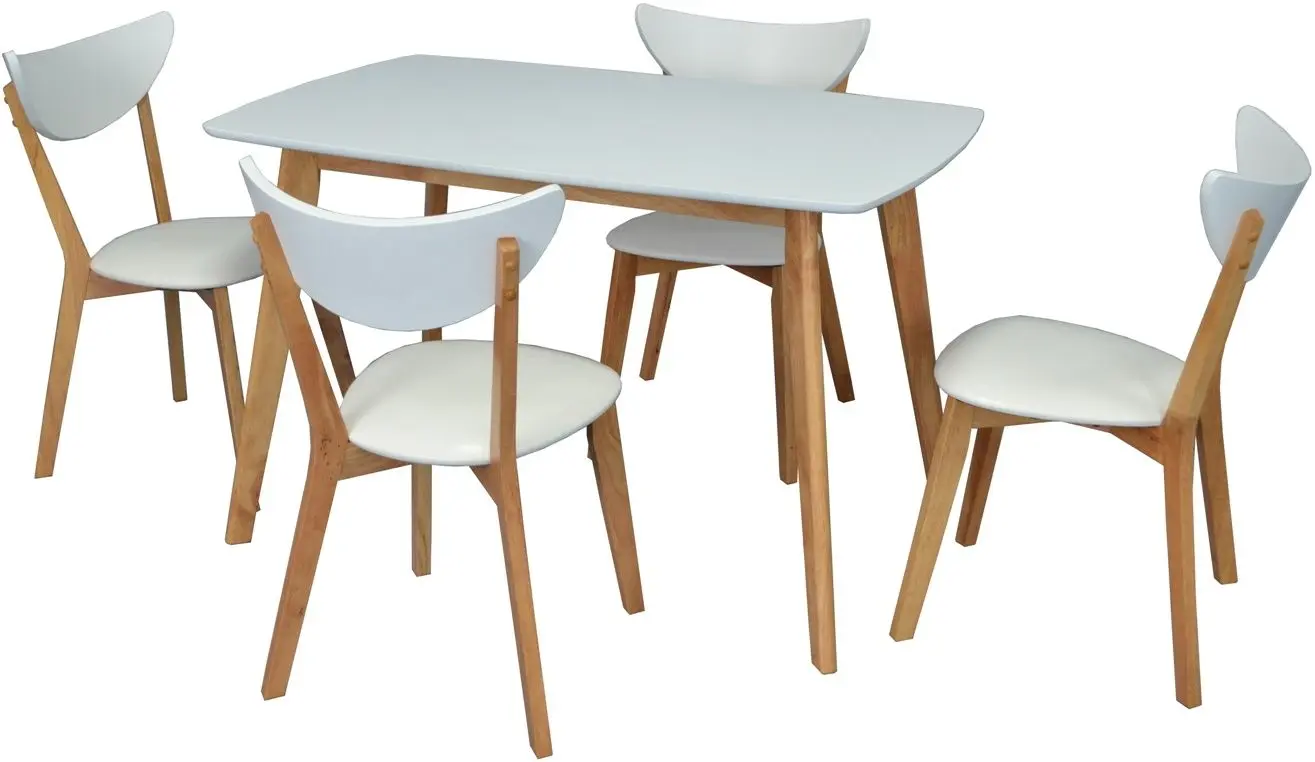 Set de sufragerie Evelin Cooper + Cameroon Leather White/Bella Beech (1+4)
