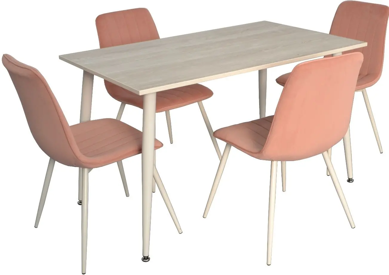 Set de sufragerie Evelin DT 405-4 + XR-154 Wh Wood White/Pink (1+4)